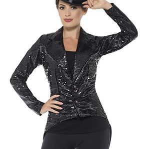 Womens Bllack Sequin Tailcoat Tuxedo Jacket L